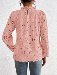 Womens Blouses Dressy Casual Embroidered Long Puff Sleeve Shirts Ruffle Eyelet Lace Top Fall Clothes