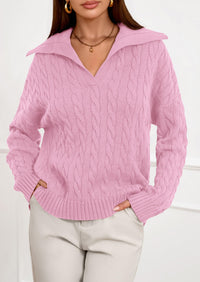 PRETTYGARDEN Fall Cable Knit Oversized Sweaters for Women Polo V Neck Long Sleeve Casual Chunky Sweater Pullover Tops PRETTYGARDEN