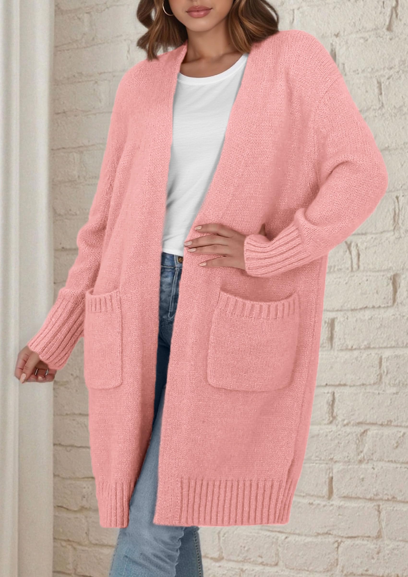 PRETTYGARDEN Fall Long Sleeve Cardigan Sweaters for Women Trendy Winter Open Front Loose Knitted Cardigans with Pockets