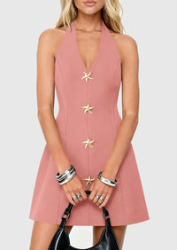 PRETTYGARDEN Cocktail Dresses for Women Short Summer Elegant Halter V Neck Sleeveless A Line Spring Mini Party Dress PRETTYGARDEN