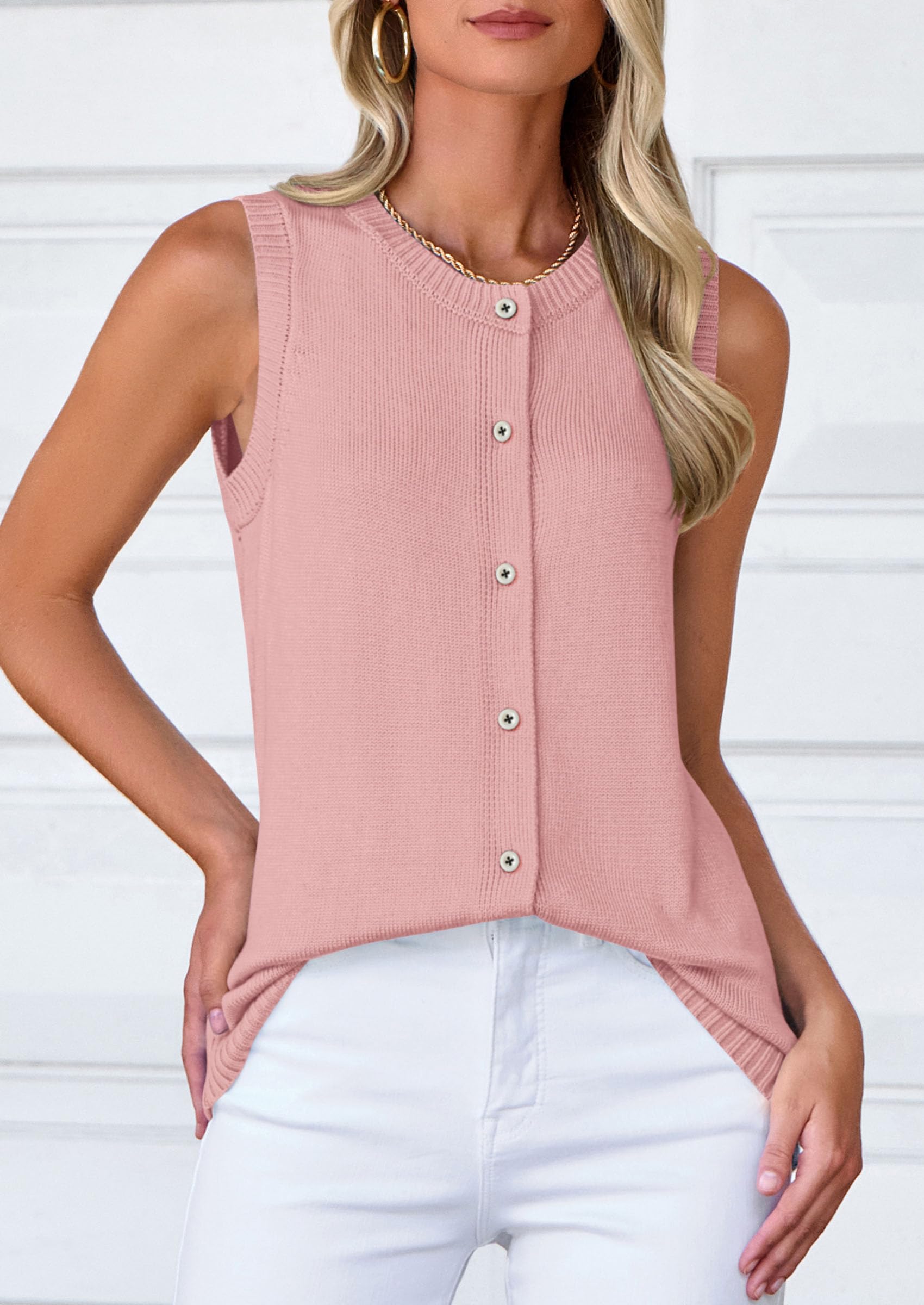 PRETTYGARDEN Sweater Vest Women Spring Summer Casual Lightweight Knit Sleeveless Button Down Tank Tops Trendy Clothes