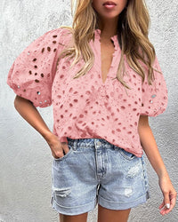 Hollow Out Lace Embroidered Blouse