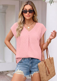 PRETTYGARDEN Women's Summer Blouses Casual Dressy Swiss Dot Cap Sleeve V Neck Tops 2026 Trendy Work Business Spring Shirts