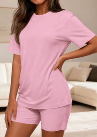 PRETTYGARDEN Women's Two Piece Matching Lounge Sets Summer Casual Tops Short Sleeve Shirts Shorts Travel Airport Outfits PRETTYGARDEN