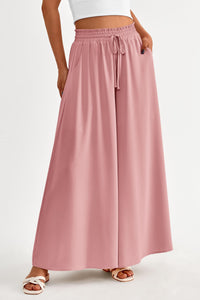 Wide Leg High Waisted Flowy Pockets Palazzo Pants