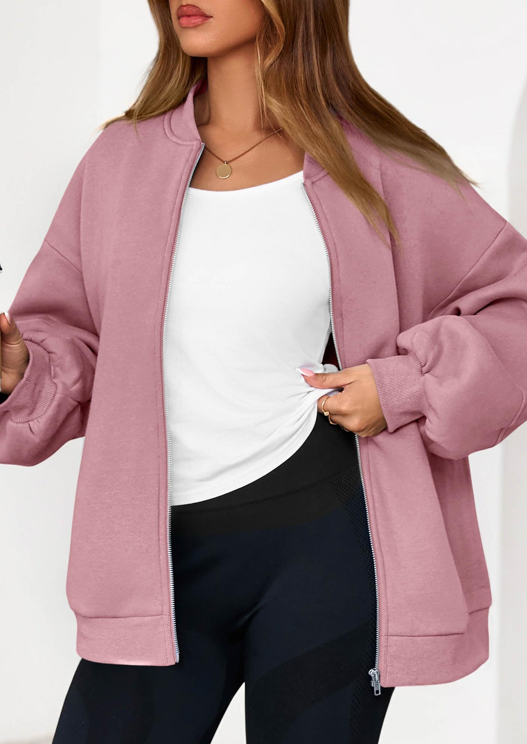 KIRUNDO Oversized Sweatshirt for Women Zip Up Bomber Jacket Fall Fashion Casual Long Sleeve Outerwear Winter Outfits PRETTYGARDEN