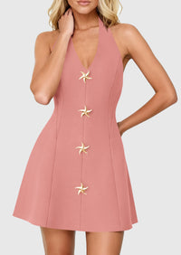 PRETTYGARDEN Cocktail Dresses for Women Short Summer Elegant Halter V Neck Sleeveless A Line Spring Mini Party Dress PRETTYGARDEN