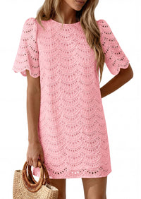 PRETTYGARDEN Women's Summer Casual Short Dresses Embroidered Lace Short Sleeve Boho Mini Dress Beach Vacation Clothes PRETTYGARDEN