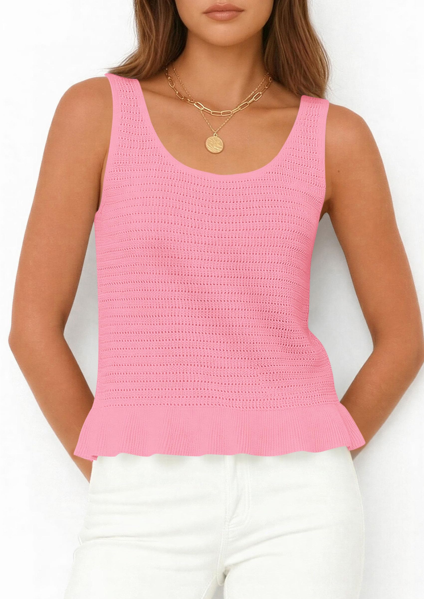 PRETTYGARDEN Womens Spring Crochet Tops Summer Sleeveless Scoop Neck Boho Sweater Tank Top Cute Beach Vacation Clothes PRETTYGARDEN