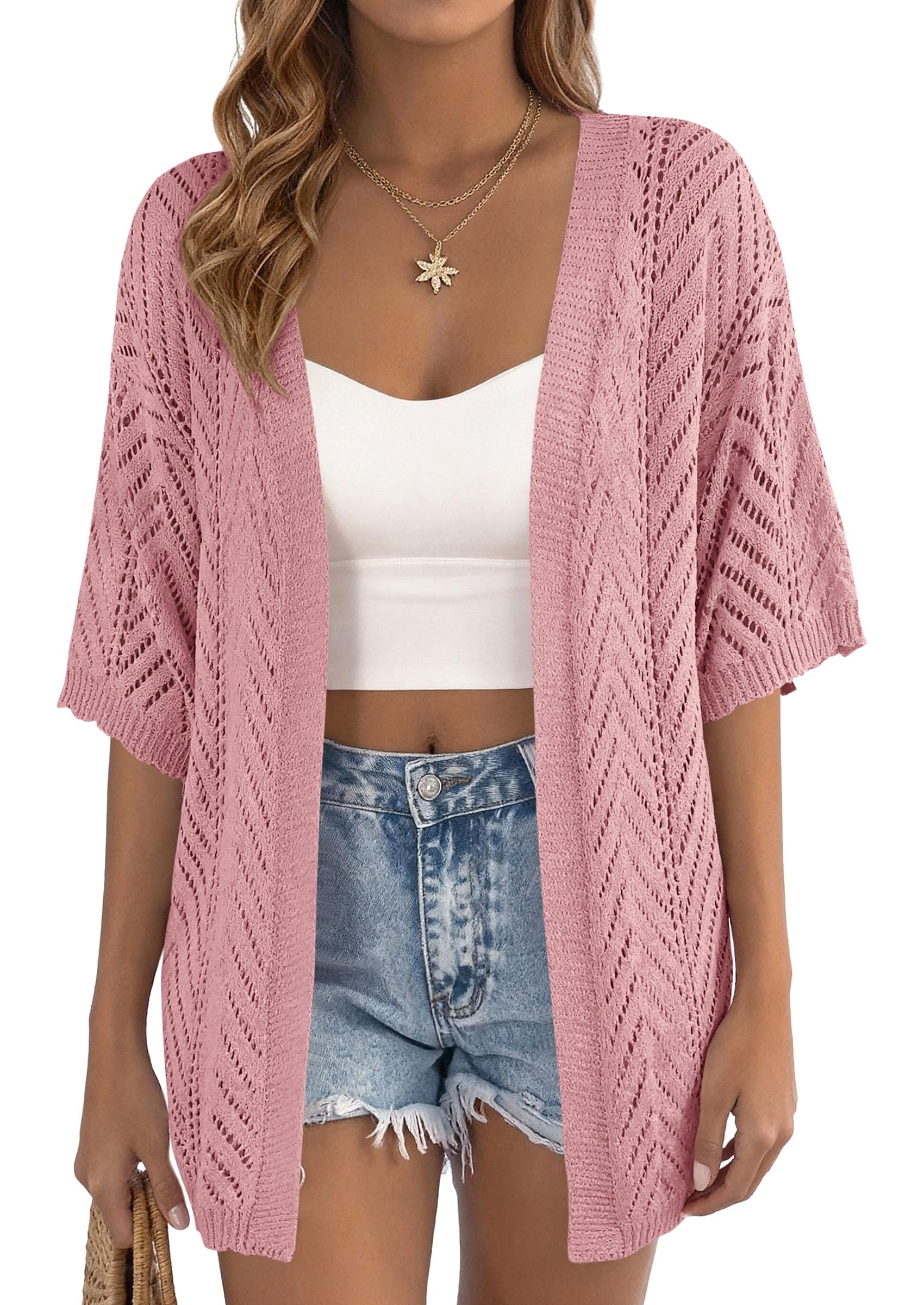 PRETTYGARDEN Summer Cardigan Sweaters for Women Lightweight  Short Sleeve Knit Coverup Spring Beach Vacation Clothes PRETTYGARDEN