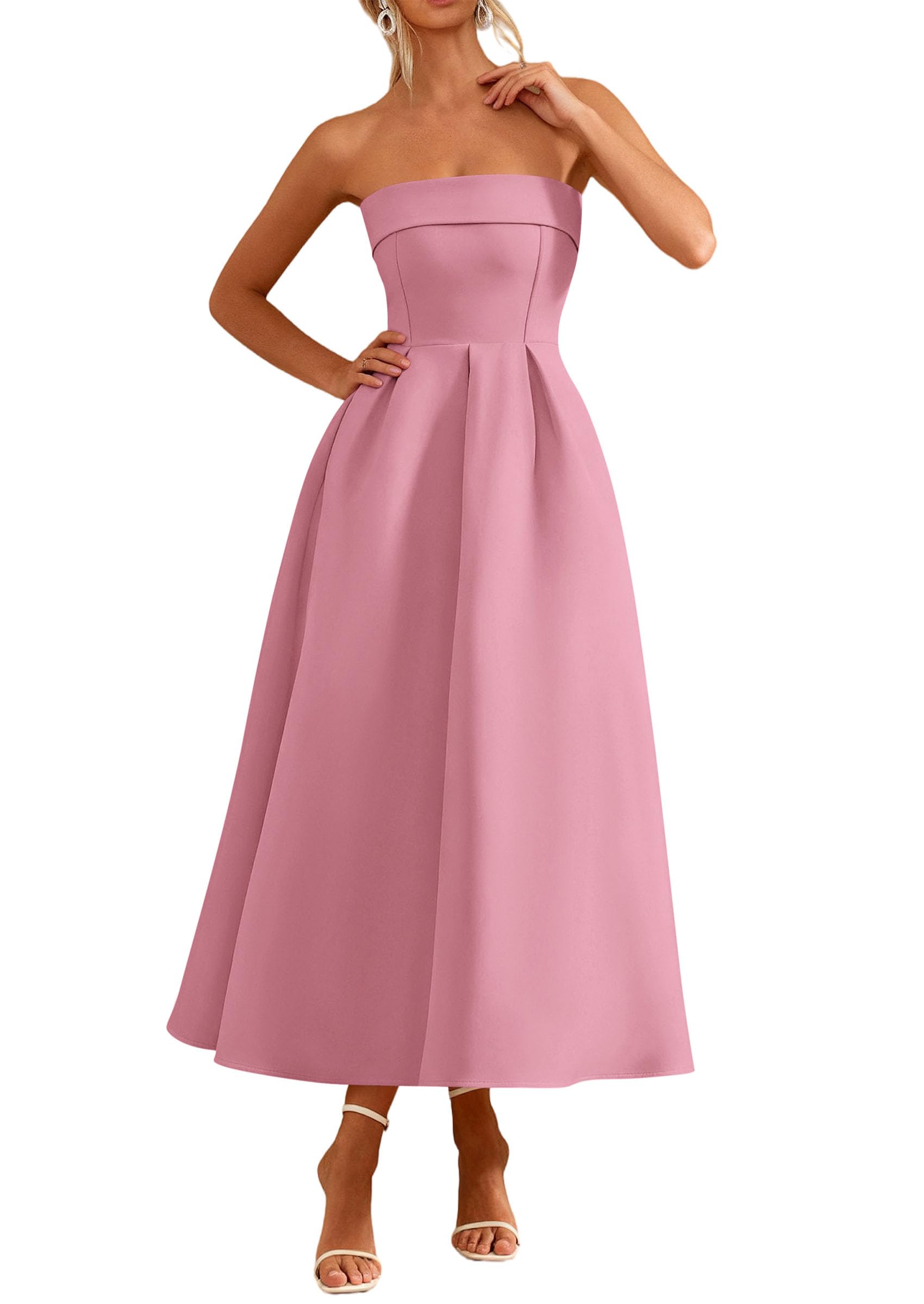 PRETTYGARDEN Cocktail Dresses for Women Summer Formal Elegant Tube Top Strapless Spring Wedding Guest Party Midi Dress PRETTYGARDEN