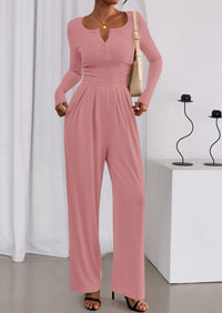 PRETTYGARDEN Jumpsuits for Women Dressy Casual Fall One Piece Outfits Long Sleeve Crew Neck Wide Leg Pants Rompers