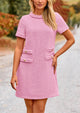 Summer Tweed Crewneck Short Sleeve A Line Mini Short Dress