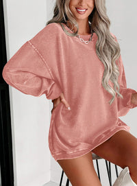 Women's Fall Oversized Sweatshirt Ribbed Corduroy Crewneck Long Sleeve Loose Fit Casual Going Out Pullover Tops