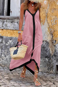 Elegant V Neck Spaghetti Strap Flowy Maxi Cocktail Party Dresses