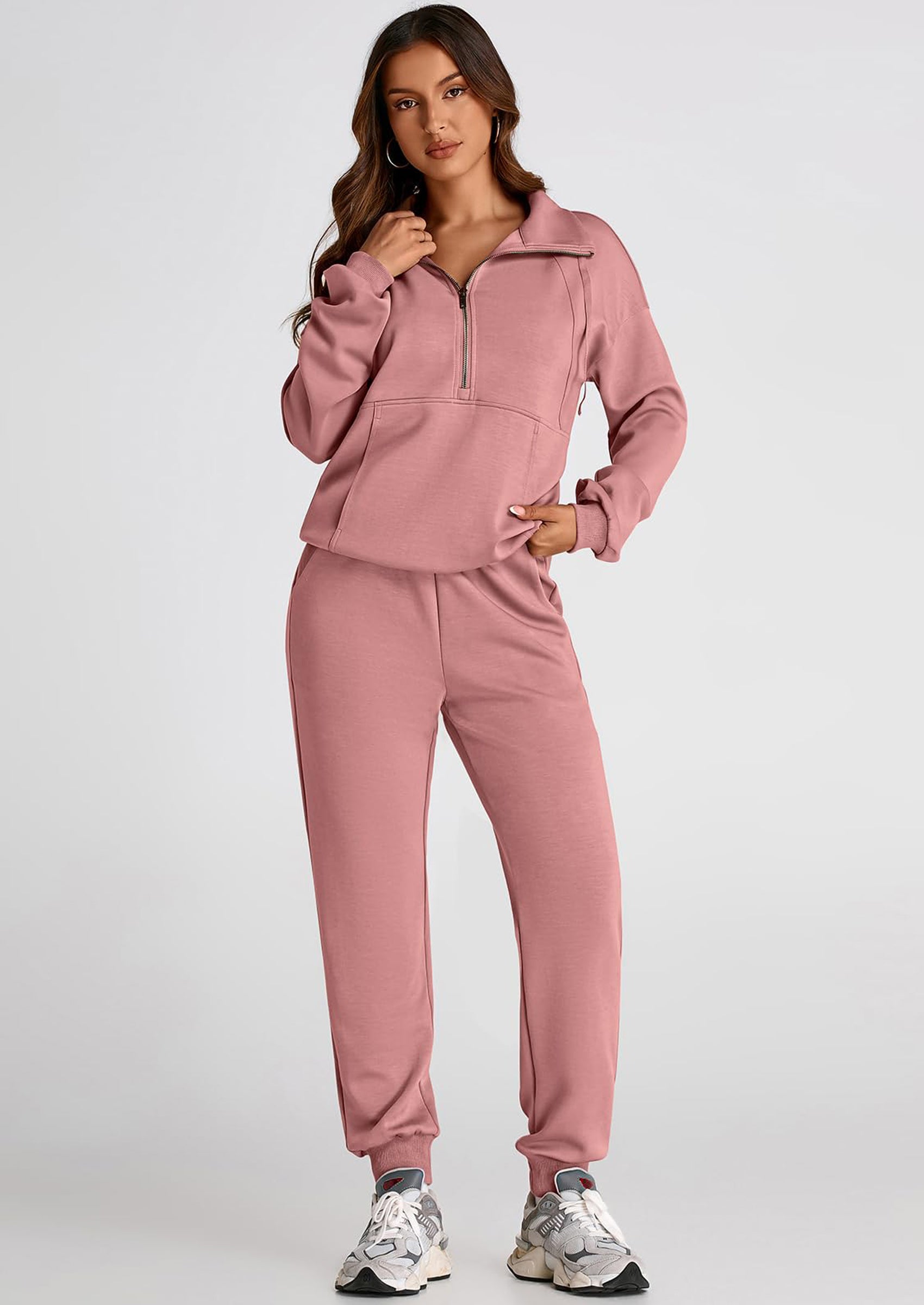 PRETTYGARDEN Long Sleeve Half Zip Sweatsuits Women 2 Piece Outfit Spring Casual Sweatshirt Sweatpants Lounge Set Tracksuit
