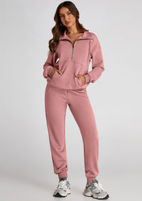 PRETTYGARDEN Long Sleeve Half Zip Sweatsuits Women 2 Piece Outfit Spring Casual Sweatshirt Sweatpants Lounge Set Tracksuit