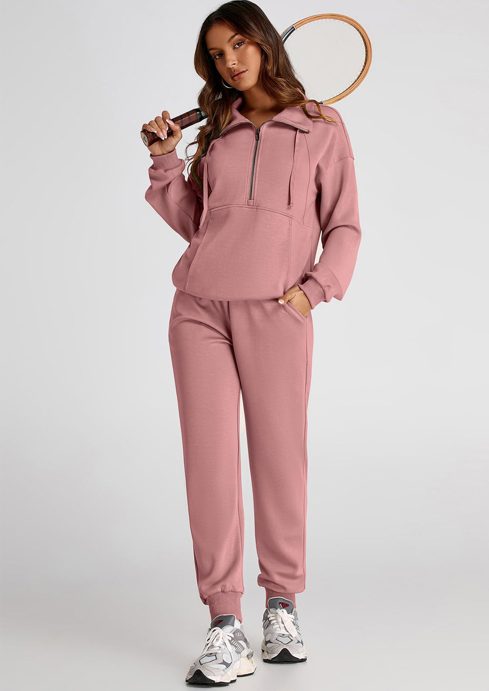 PRETTYGARDEN Long Sleeve Half Zip Sweatsuits Women 2 Piece Outfit Spring Casual Sweatshirt Sweatpants Lounge Set Tracksuit