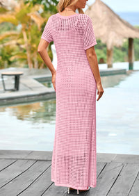 PRETTYGARDEN Womens Eyelet Cover Up Dress Summer Vacation Resort Maxi Dresses Beach Short Sleeve Hollow Out Sundress