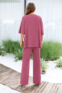 Short Sleeve Pullover Tops And Wide Leg Pants Lounge Set