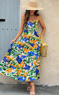 PRETTYGARDEN Women Summer Dresses Spaghetti Strap Scoop Neck Floral Maxi Dress Flowy Boho Long Sundress with Pockets