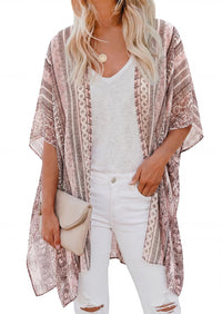 PRETTYGARDEN Summer Kimonos for Women Boho Floral Short Sleeve Kimono Cardigans Swimsuit Beach Cover Ups for Women Swimwear PRETTYGARDEN