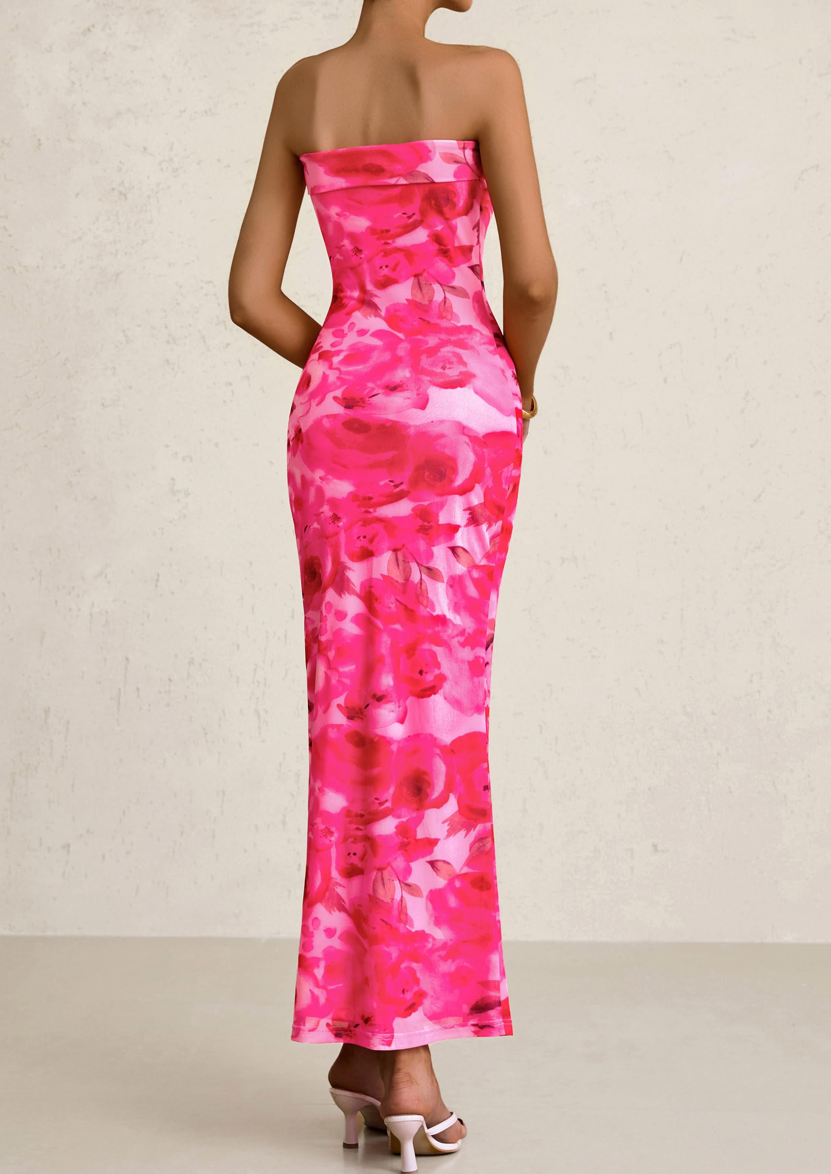 PRETTYGARDEN Womens Printed Tube Maxi Dress Strapless Bodycon Sleeveless Night Out Long Dresses