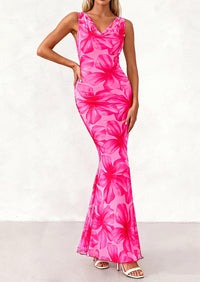 PRETTYGARDEN Women's Summer Cowl Neck Floral Maxi Dress Sleeveless Bodycon Beach Vacation Long Party Wedding Guest Dresses PRETTYGARDEN