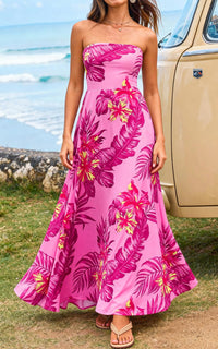 PRETTYGARDEN Sleeveless Floral Summer Maxi Dresses for Women Tube Top Flowy Long Dress Tropical Beach Vacation Clothes PRETTYGARDEN