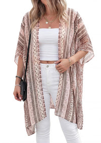 PRETTYGARDEN Summer Kimonos for Women Boho Floral Short Sleeve Kimono Cardigans Swimsuit Beach Cover Ups for Women Swimwear PRETTYGARDEN