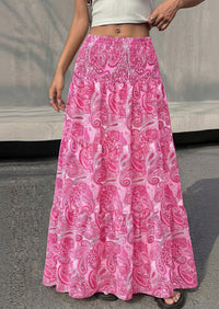 PRETTYGARDEN Floral Summer Boho Maxi Skirts for Women Smocked Elastic Waist Pleated Tiered Vacation Flowy Long Skirt PRETTYGARDEN