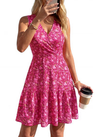 PRETTYGARDEN Sundresses for Women Summer Boho Sleeveless Wrap V Neck Floral Mini Dress Beach Vacation Short Dresses