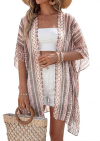 PRETTYGARDEN Summer Kimonos for Women Boho Floral Short Sleeve Kimono Cardigans Swimsuit Beach Cover Ups for Women Swimwear PRETTYGARDEN