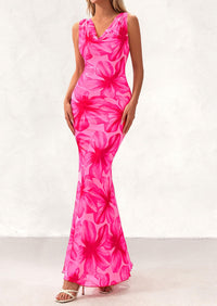 PRETTYGARDEN Women's Summer Cowl Neck Floral Maxi Dress Sleeveless Bodycon Beach Vacation Long Party Wedding Guest Dresses PRETTYGARDEN