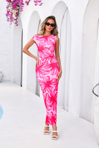 PRETTYGARDEN Women Summer One Shoulder Sleeveless Floral Maxi Dress Bodycon Ruched Mesh Formal Cocktail Wedding Guest Dresses PRETTYGARDEN