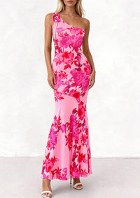 PRETTYGARDEN Womens Summer One Shoulder Maxi Dress Floral Sleeveless Bodycon Mesh Long Formal Wedding Guest Dresses PRETTYGARDEN