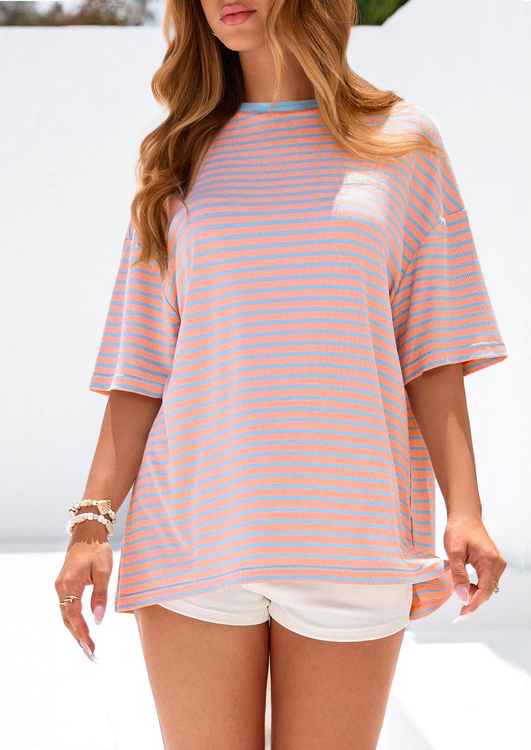 PRETTYGARDEN Womens Oversied Cute Tops Casual Striped Short Sleeve Shirt Women Trendy Spring Fashion Basic Tees Blouse PRETTYGARDEN