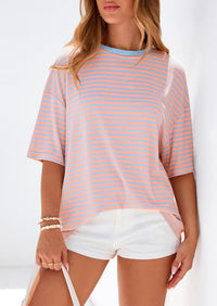 PRETTYGARDEN Womens Oversied Cute Tops Casual Striped Short Sleeve Shirt Women Trendy Spring Fashion Basic Tees Blouse PRETTYGARDEN