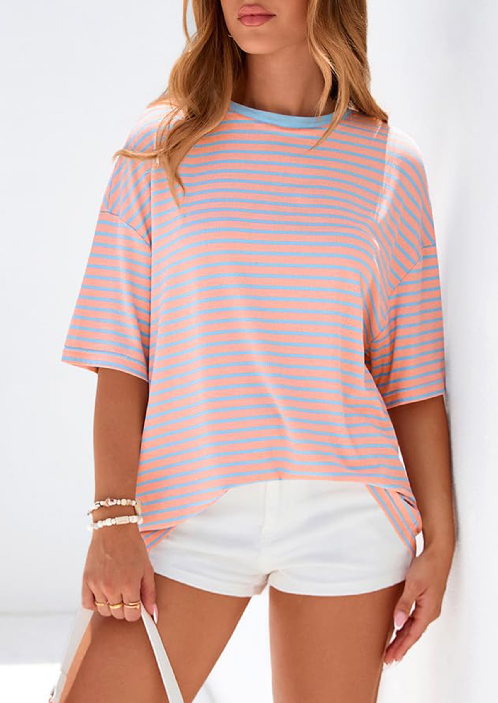 PRETTYGARDEN Womens Oversied Cute Tops Casual Striped Short Sleeve Shirt Women Trendy Spring Fashion Basic Tees Blouse PRETTYGARDEN