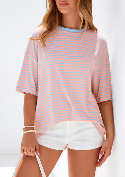 PRETTYGARDEN Womens Oversied Cute Tops Casual Striped Short Sleeve Shirt Women Trendy Spring Fashion Basic Tees Blouse PRETTYGARDEN