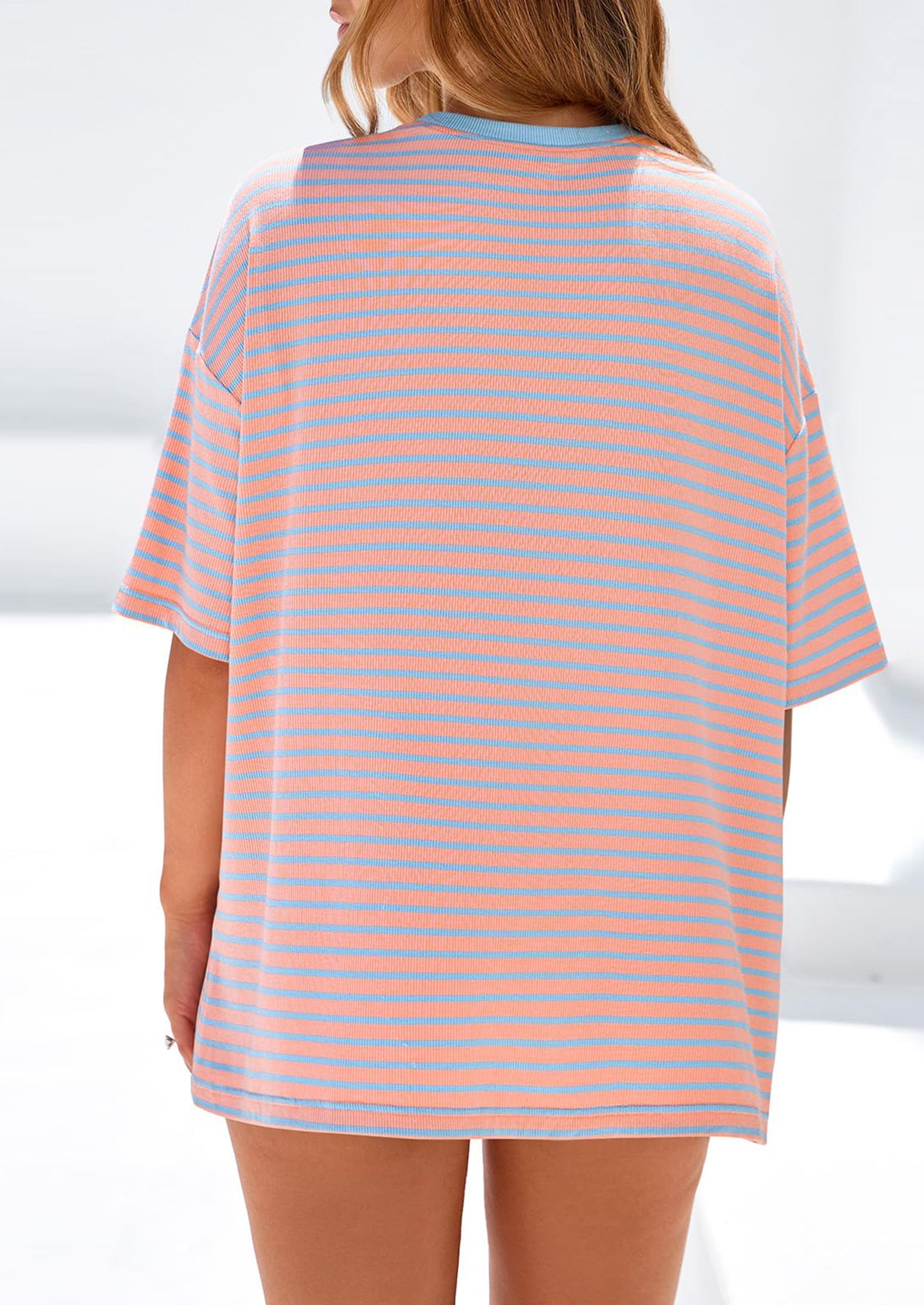 PRETTYGARDEN Womens Oversied Cute Tops Casual Striped Short Sleeve Shirt Women Trendy Spring Fashion Basic Tees Blouse PRETTYGARDEN