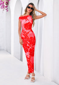 PRETTYGARDEN Women Summer One Shoulder Sleeveless Floral Maxi Dress Bodycon Ruched Mesh Formal Cocktail Wedding Guest Dresses PRETTYGARDEN