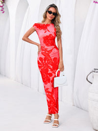 PRETTYGARDEN Women Summer One Shoulder Sleeveless Floral Maxi Dress Bodycon Ruched Mesh Formal Cocktail Wedding Guest Dresses PRETTYGARDEN