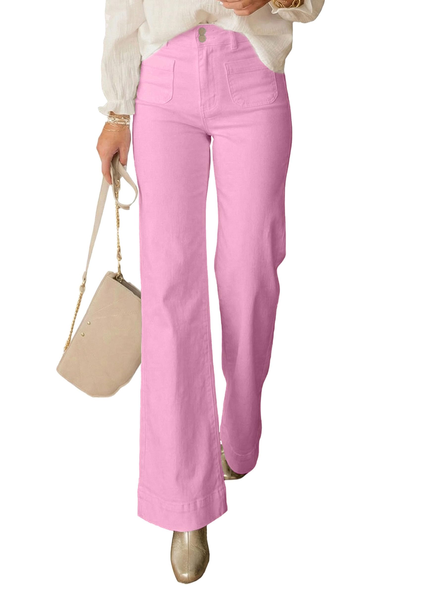 PRETTYGARDEN Womens Wide Leg Jeans High Waisted Stretchy|High Rise Bootcut Jeans with Front Patch Pockets, Loose Fit Daily Wear Denim, Trendy Work Pants, Business Casual Outfits