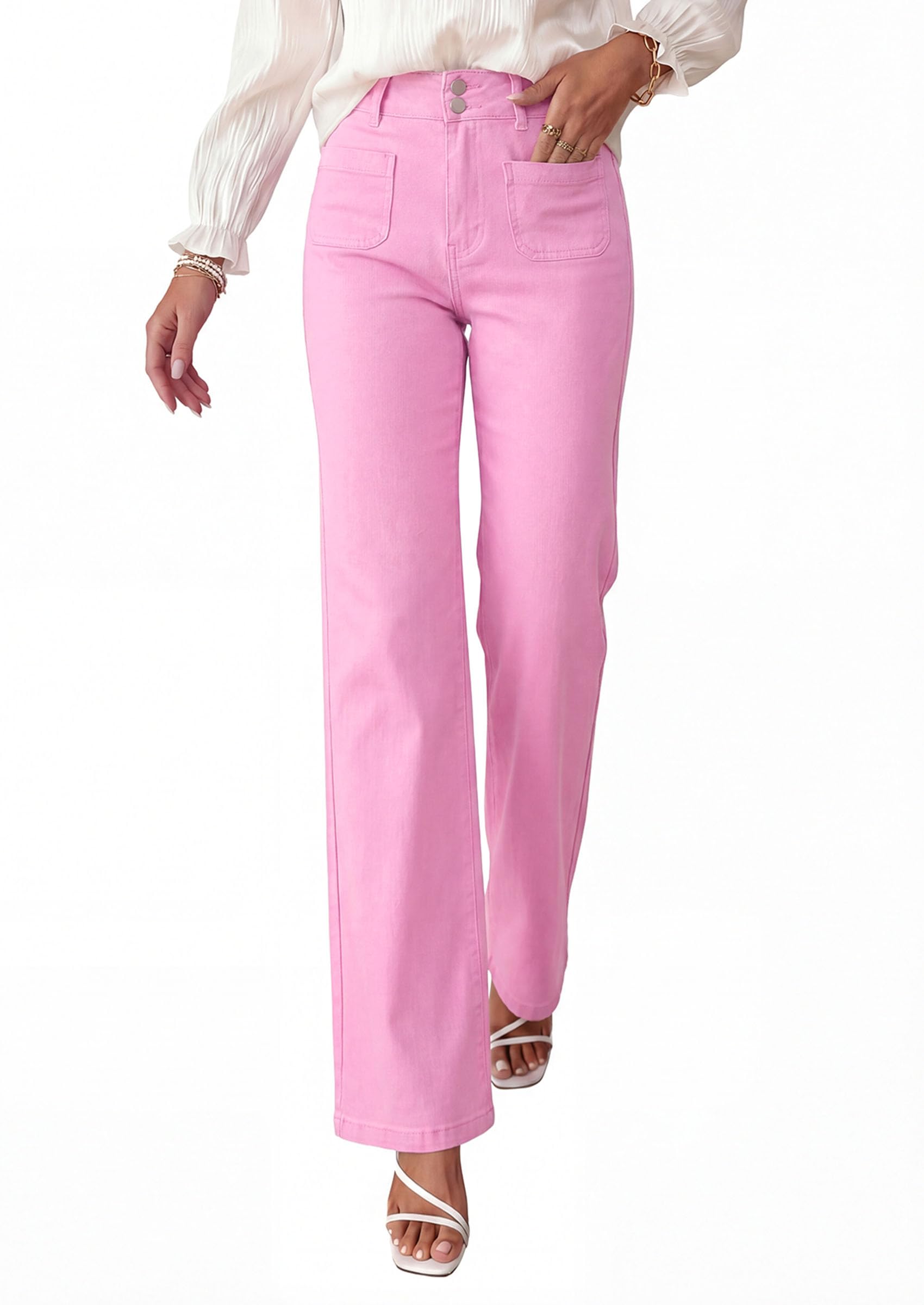 PRETTYGARDEN Womens Wide Leg Jeans High Waisted Stretchy|High Rise Bootcut Jeans with Front Patch Pockets, Loose Fit Daily Wear Denim, Trendy Work Pants, Business Casual Outfits