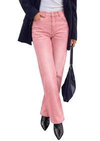PRETTYGARDEN Womens Jeans Straight Leg Stretchy High Waist | Classic Rigid Structured Tummy Control Pants with Practical Pockets, Ideal for Business Office, Daily Casual, Back to School
