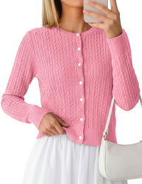 PRETTYGARDEN Women Lightweight Button Up Cardigan Sweaters | Soft Stretchy, Cozy Cable Knit, Long Sleeve Crew Neck, Trendy Cardigans, Cute Casual Outfits, Early Fall Fashion Clothing
