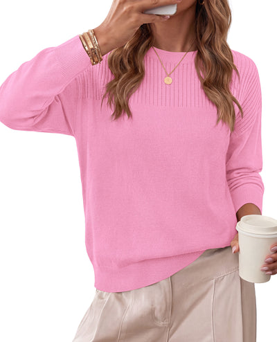 PRETTYGARDEN Sweaters for Women Lightweight Pullover Tops  Crew Neck Long Sleeve Ribbed Knit Basic Sweater, Casual Cute Top for Daily Office Work, Early Fall Fashion, Winter Clothing