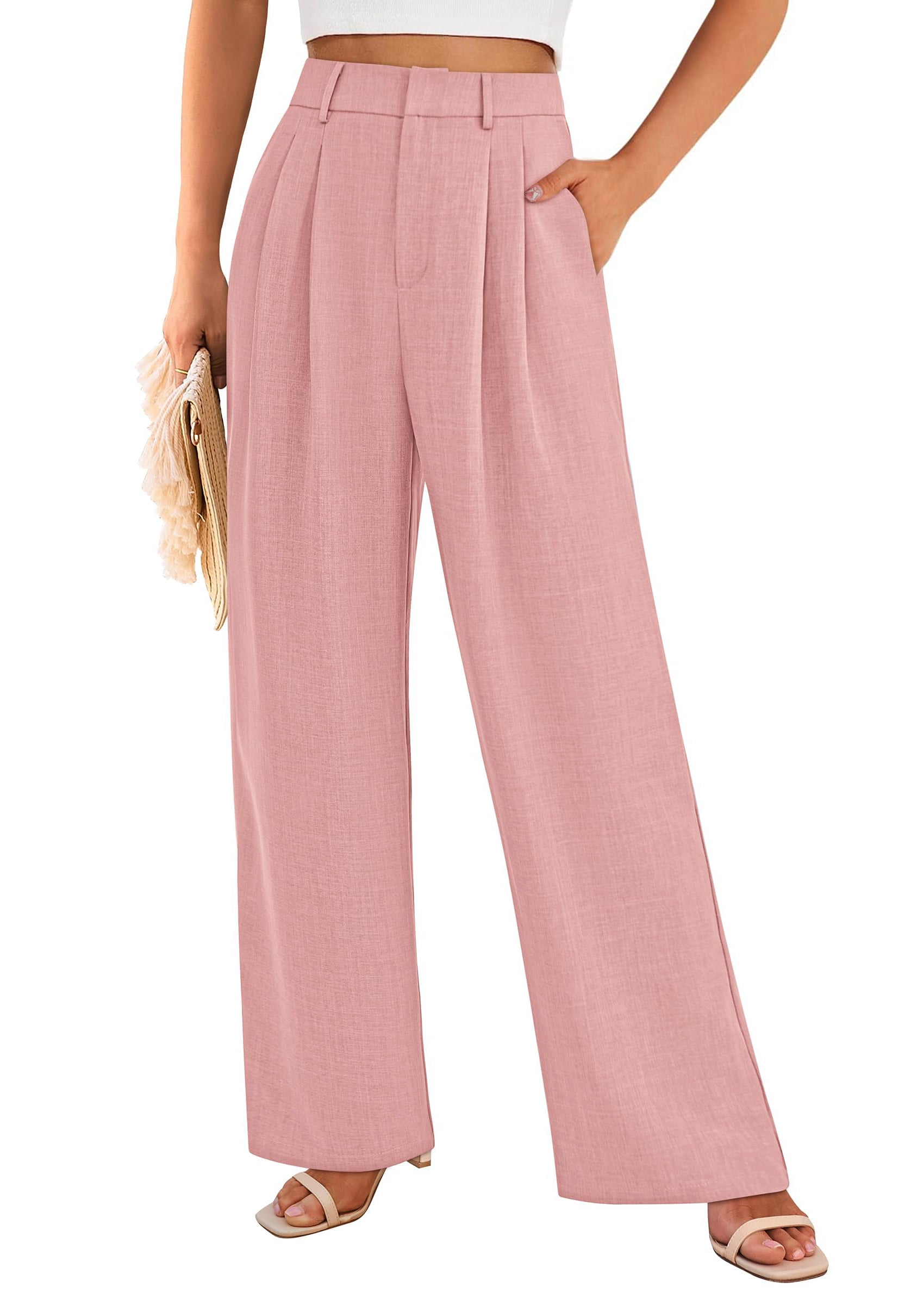 PRETTYGARDEN Women's Summer Elastic High Waisted Work Pants Straight Leg Dressy Business Casual Trousers Slacks Pockets