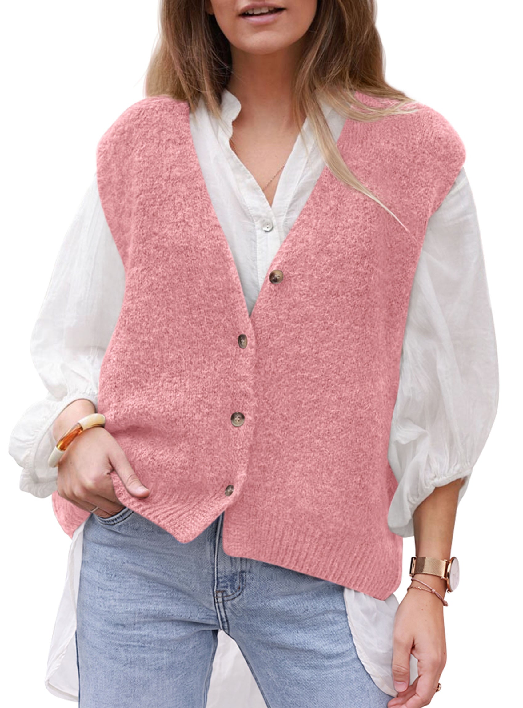 PRETTYGARDEN Womens Fall Sleeveless Button Down Sweater Vest  Soft Knit Fabric, Fashion Deep V Neck, Casual Loose Fit Sweater, Going Out Outfits, 2026 Trendy Winter Clothes